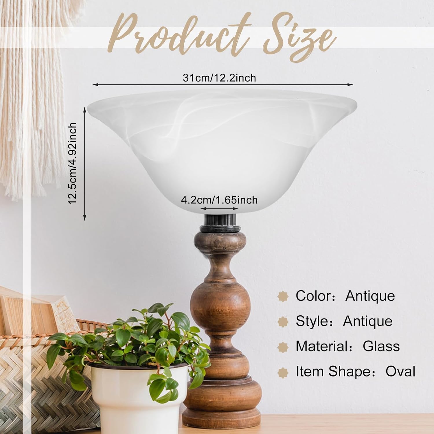 Lamp Glass Shades for Floor Lamp Elegant Cover Light Fixture Shade Light Fixture Replacement(12.2 x 4.92 x 1.65 Inch,Stylish White)